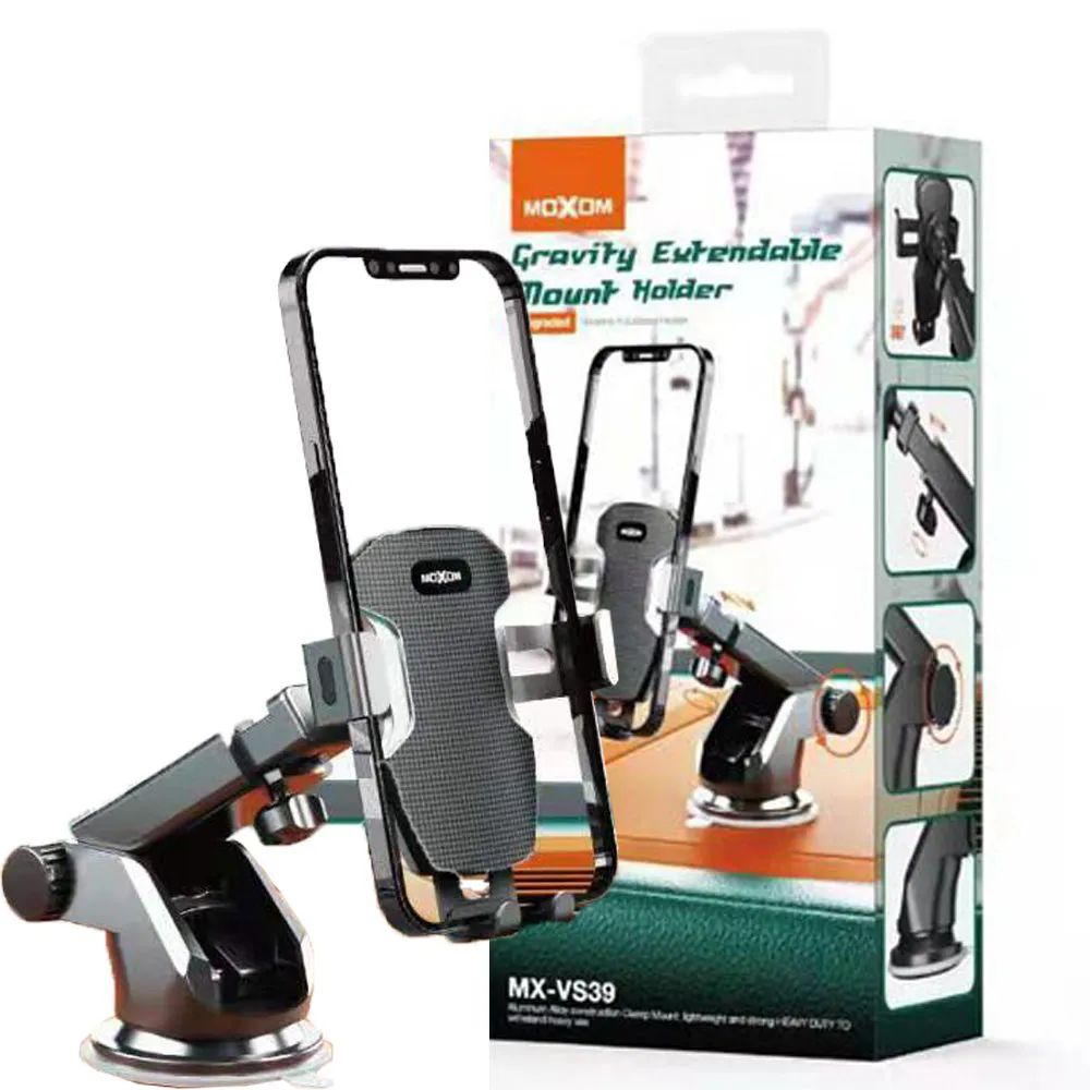 MX-VS39— a gravity-type, extendable car phone holder / mount.