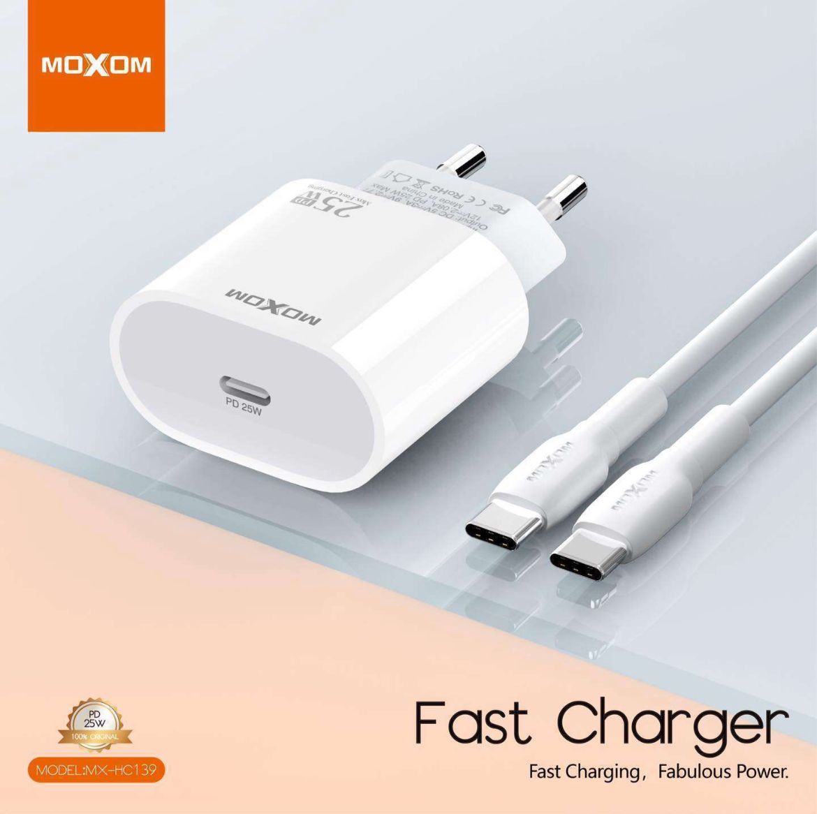 Home Charger Moxom MX-HC139 25W Type C To Type C