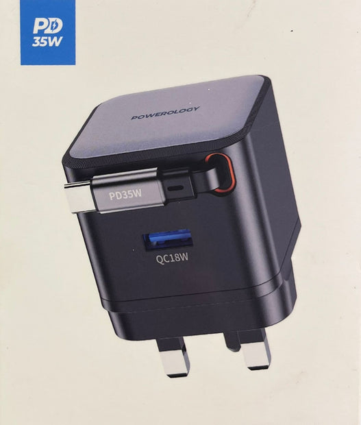 Powerology Dual Output | Retractable GaN Charger 35w  PWC032