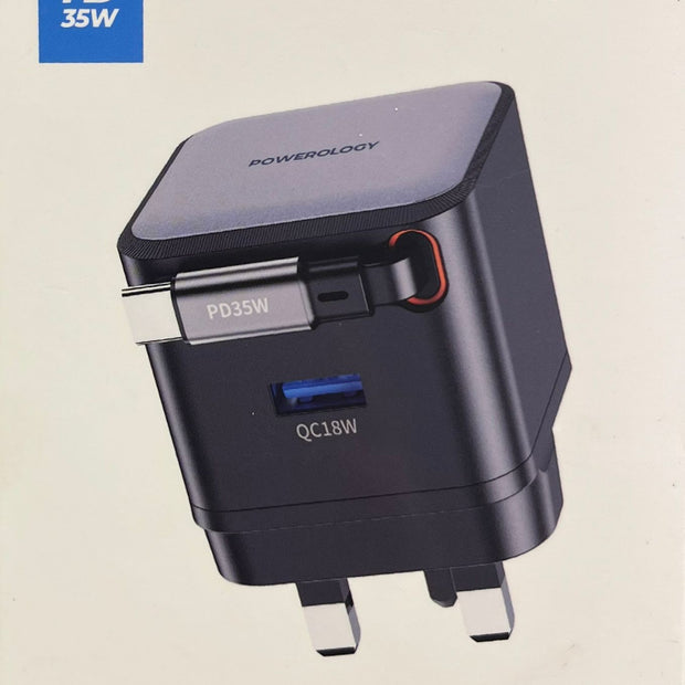 Powerology Dual Output | Retractable GaN Charger 35w  PWC032