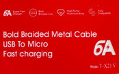 Bold Braided Metal Cable USB To Micro Fast Charging Cable  X21-V