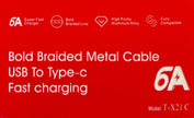 Bold Braided Metal Cable USB To Type-C Fact Charging Cable  X21-C