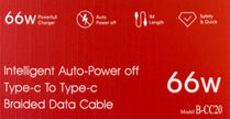 Intelligent Auto-Power off Type-C To Type-C Braided Data Cable CC20