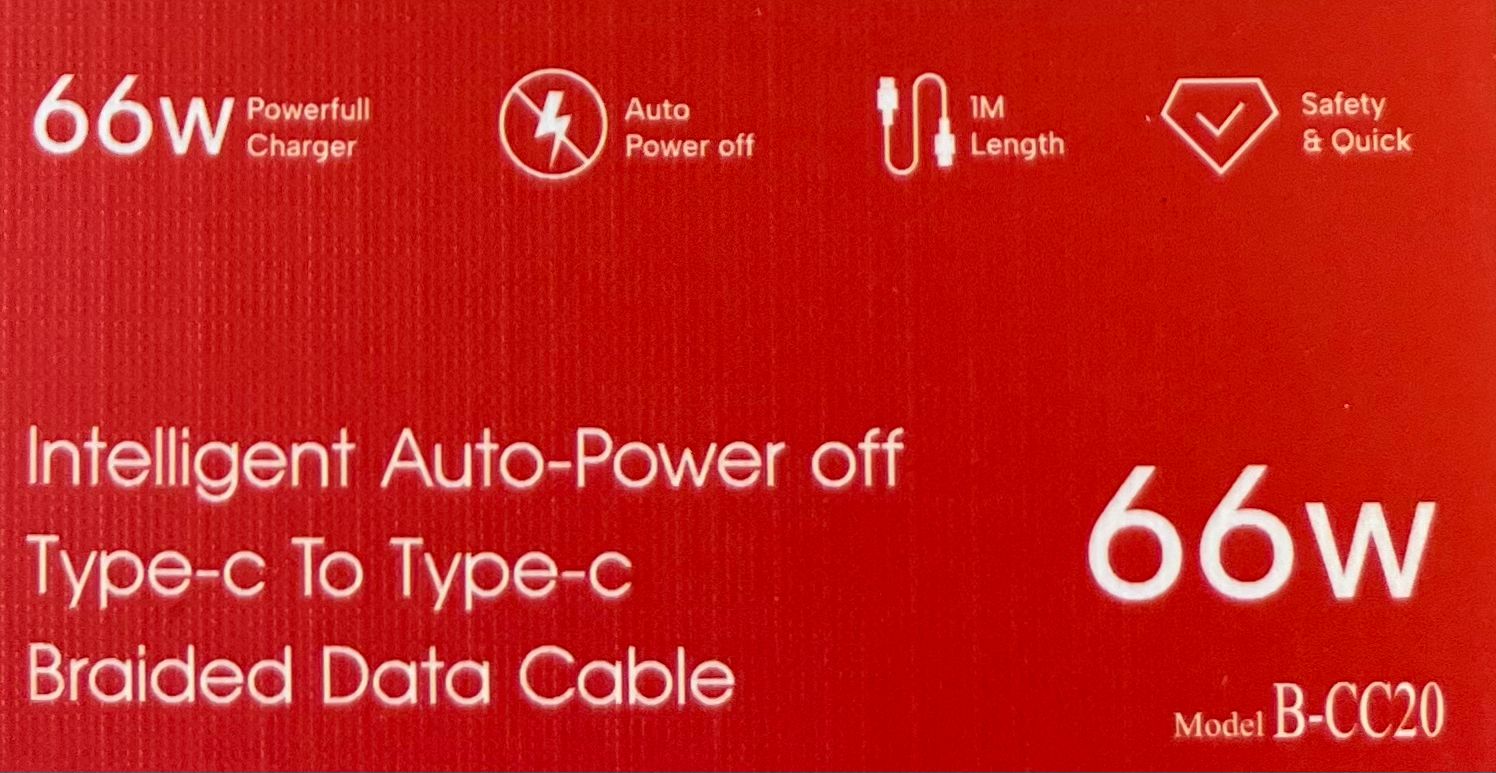 Intelligent Auto-Power off Type-C To Type-C Braided Data Cable CC20