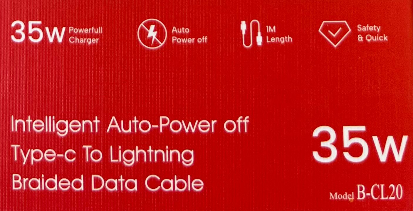 Intelligent Auto-Power off Type-C To Lightning Braided Data Cable CL-20